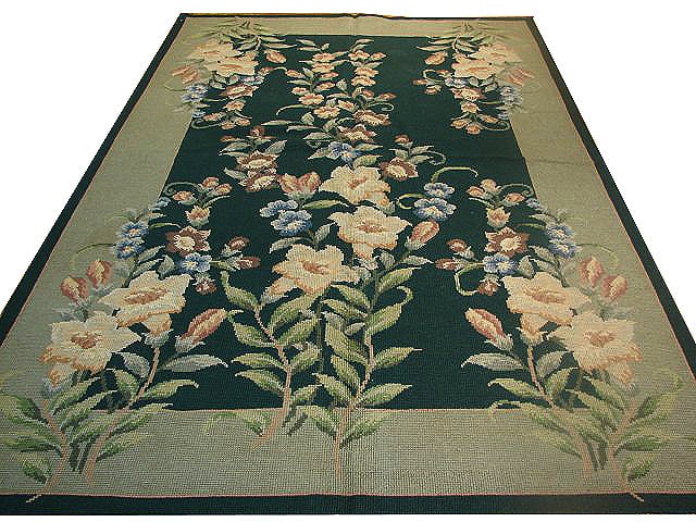 Elegant 5.4 x 8.6 Black Hand-Knotted Needlepoint Area Rug (1 of 6)