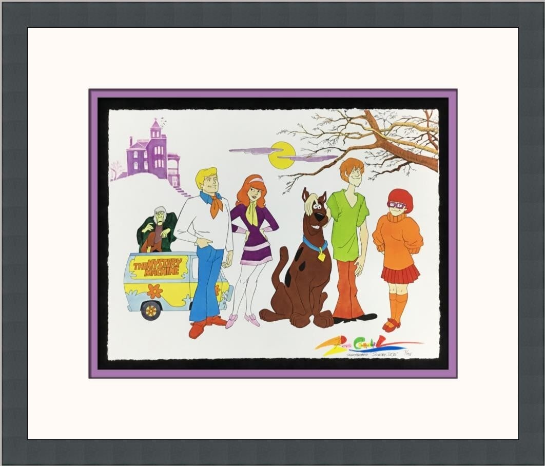 Ron Campbell Scooby Doo Limited Edition Framed Giclee Print Signed Numbered: Ron Campbell Scooby Doo Limited Edition Framed Giclee Print Signed Numbered This stunning giclee print features Scooby Doo and his gang, expertly illustrated by Ron Campbell, known for his work on the