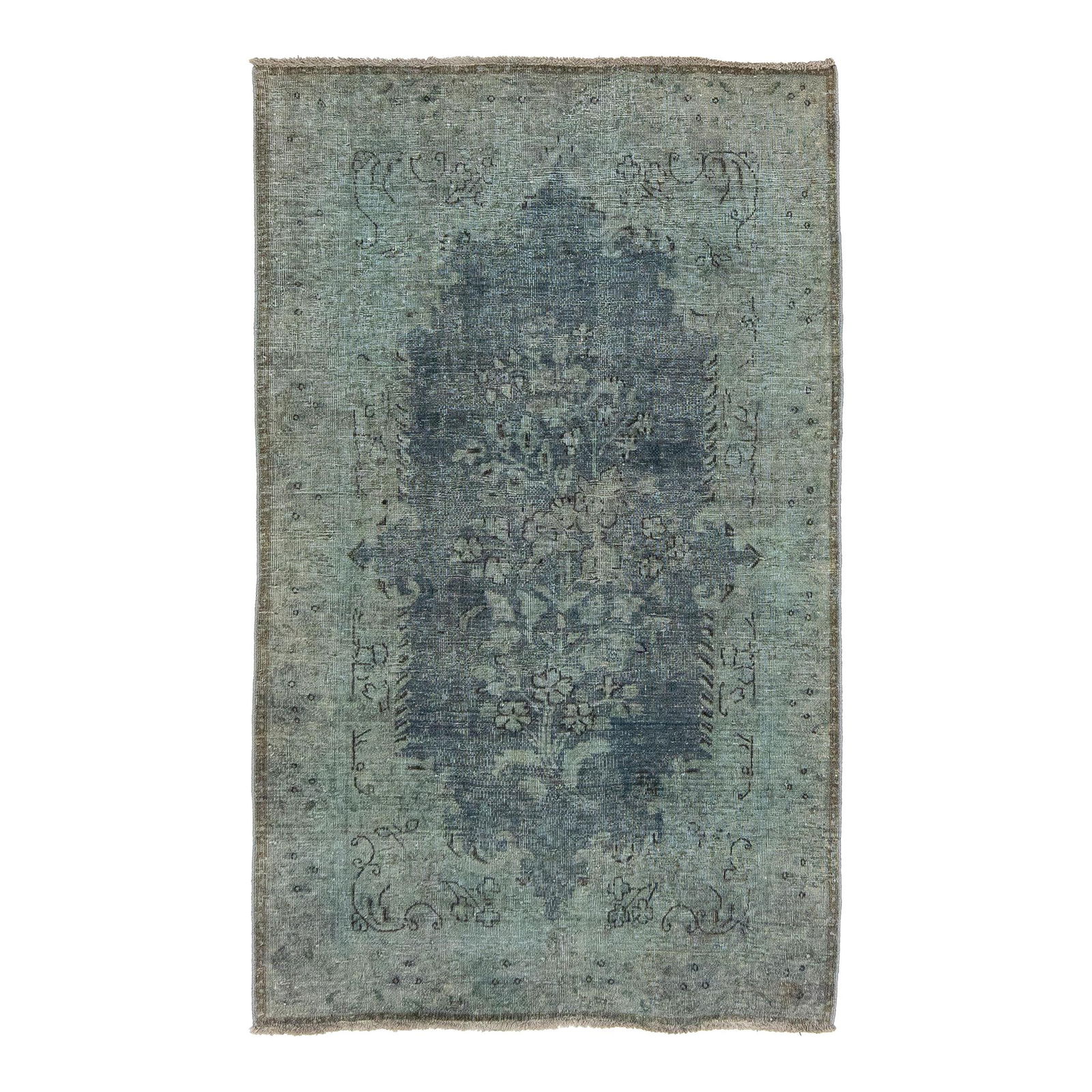 Vintage Overdyed Persian Wool Rug Gray Floral Design 2'10 x 4'8: Vintage Overdyed Persian Wool Rug Gray Floral Design 2'10 x 4'8 This exquisite vintage overdyed Persian wool rug showcases a stunning gray color palette highlighted by charming black floral accents. W