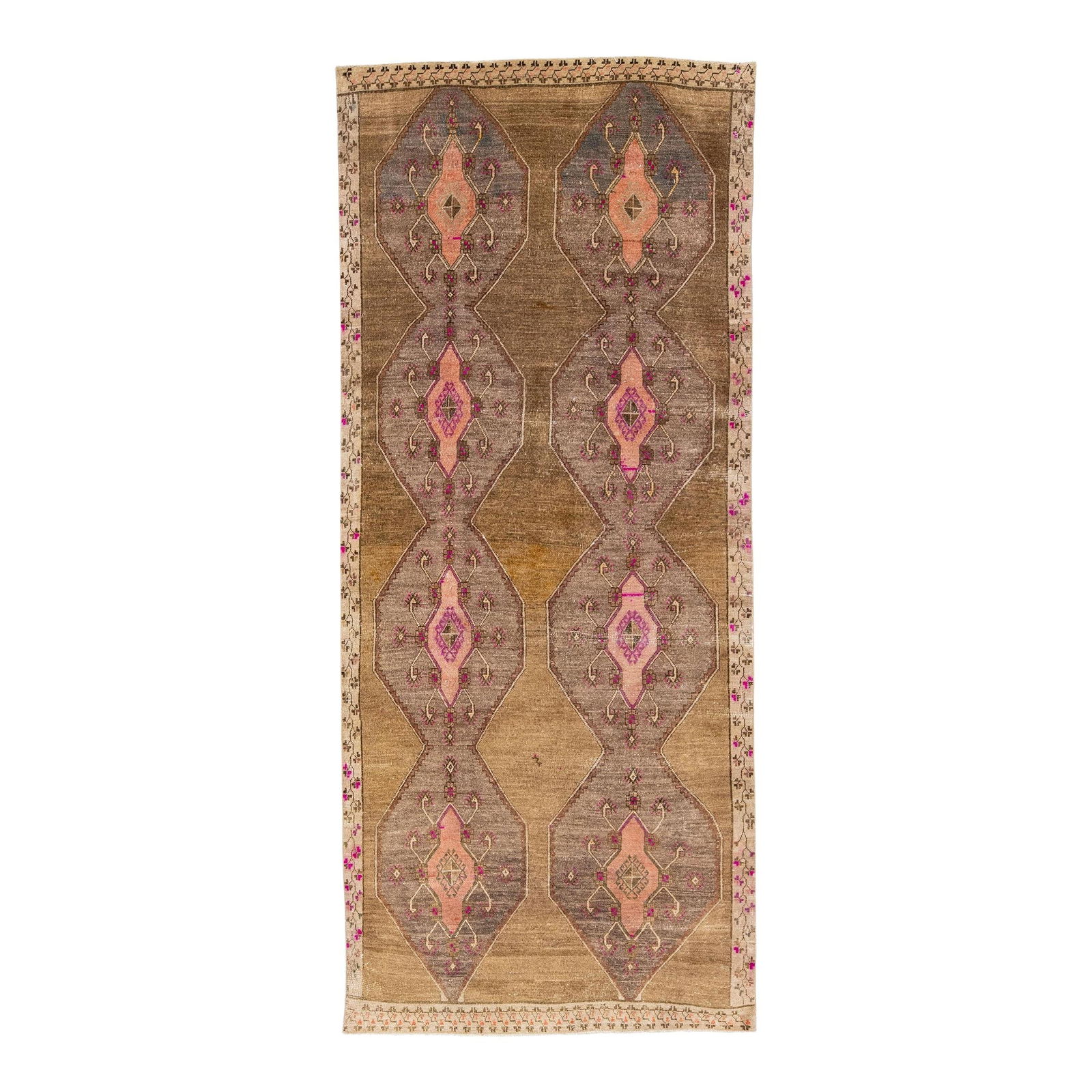 Brown Wool Kilim Runner with Geometric Stripes 5'6 x 13'3: Brown Wool Kilim Runner with Geometric Stripes 5'6 x 13'3 Enhance your space with this exquisite modern flat-weave Kilim rug, meticulously hand-knotted from high-quality wool. Featuring a rich brown f