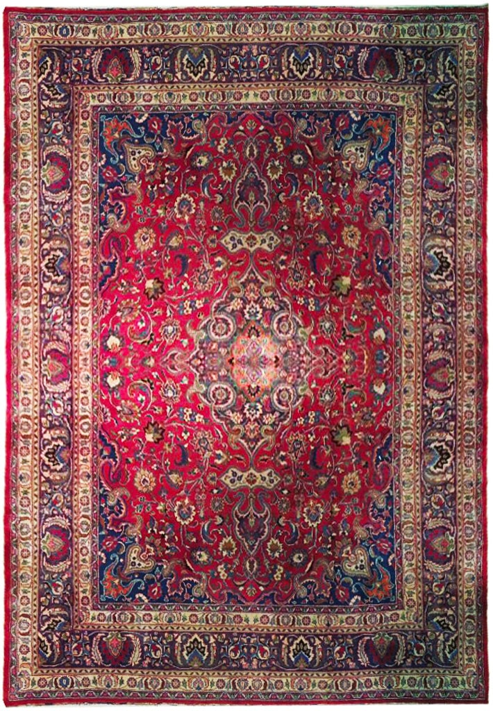 9'10" x 12'9" Red Semi Antique Persian Mashad Rug Handmade: 9'10" x 12'9" Red Semi Antique Persian Mashad Rug Handmade Free continental US Shipping Enhance your living space with the exquisite 9' 10" x 12' 9" Red Traditional Semi Antique Persian Mashad Rug, ha