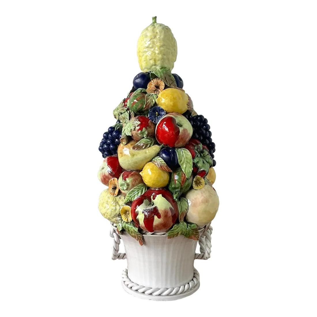 Italian Majolica Ceramic Fruit Topiary Sculpture on Fluted Pedestal (1 of 10)