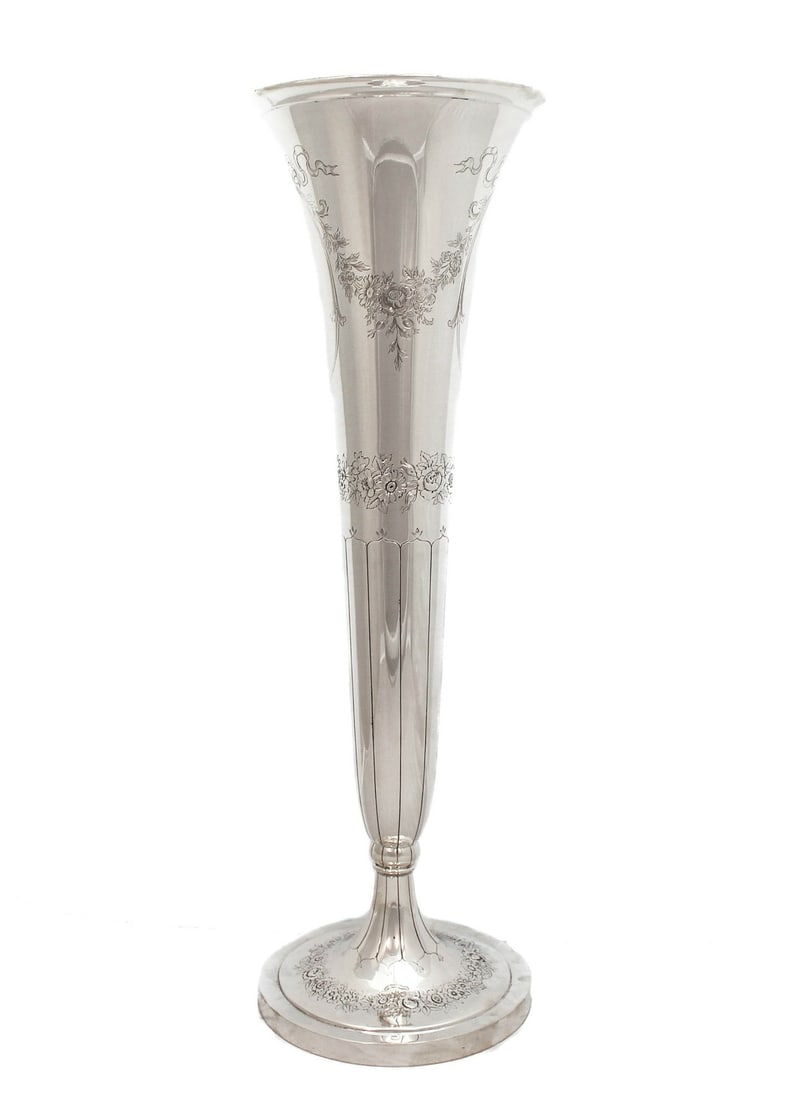 Tall Antique Gorham 925 Sterling Silver Floral Chased Flower Vase 30" (1 of 6)