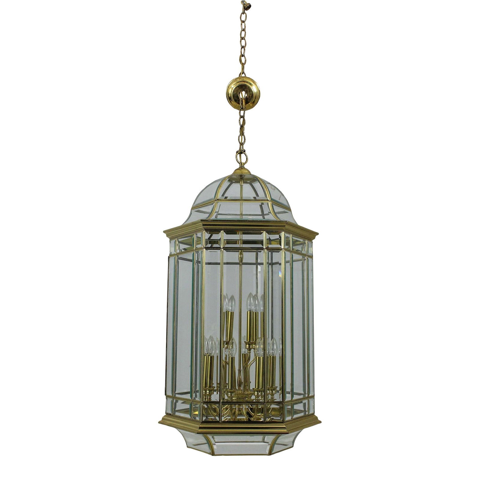 Elegant Large Brass Beveled Glass Chandelier 25 Years Old (1 of 10)