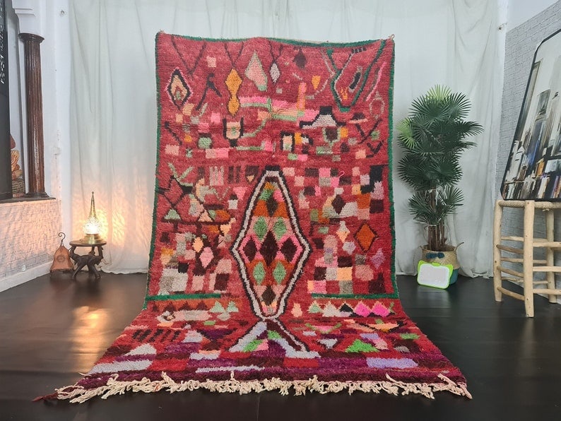 Handmade Moroccan Berber Wool Rug 10 x 5 Feet Colorful Design: Handmade Moroccan Berber Wool Rug 10 x 5 Feet Colorful Design Enhance your space with this stunning handmade Moroccan Berber area rug, crafted with care by local Berber women weavers in the Atlas Moun