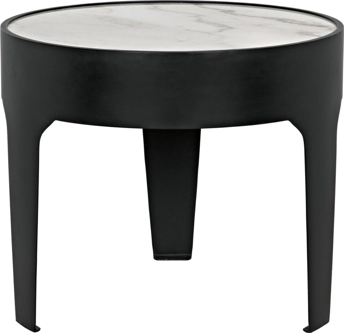 Noir Matte Black Cylinder Side Table Bianco Crown Marble Industrial Style (1 of 14)