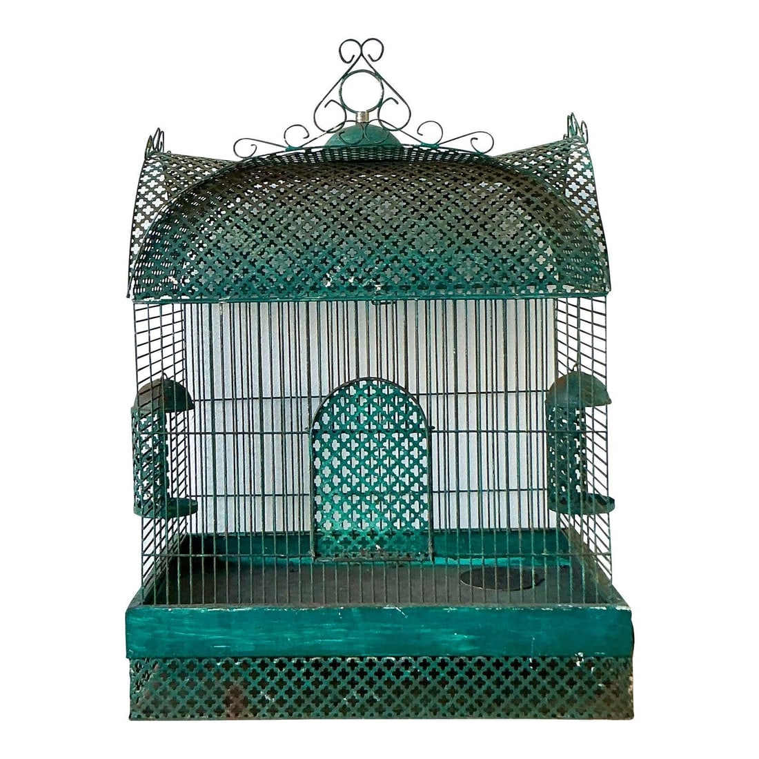 Chinoiserie Iron Pagoda Birdcage With Verdigris Finish And Latticework (1 of 9)