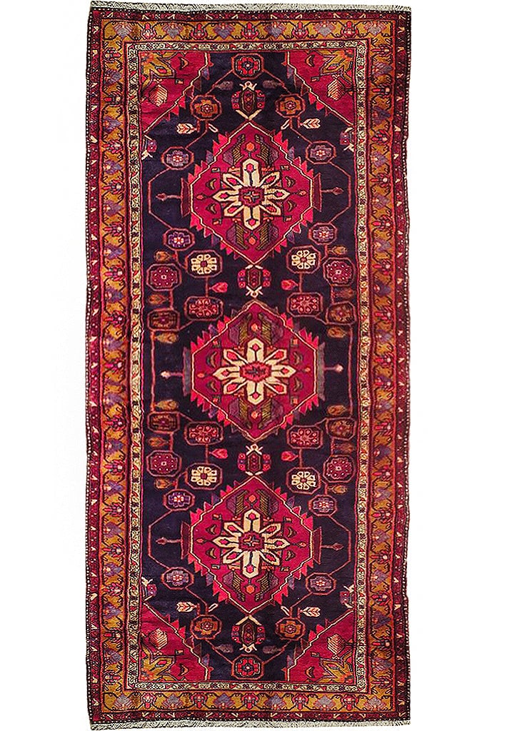 4' x 11'3" Red Pink Semi-Antique Persian Hamadan Runner Handmade in Iran (1 of 6)