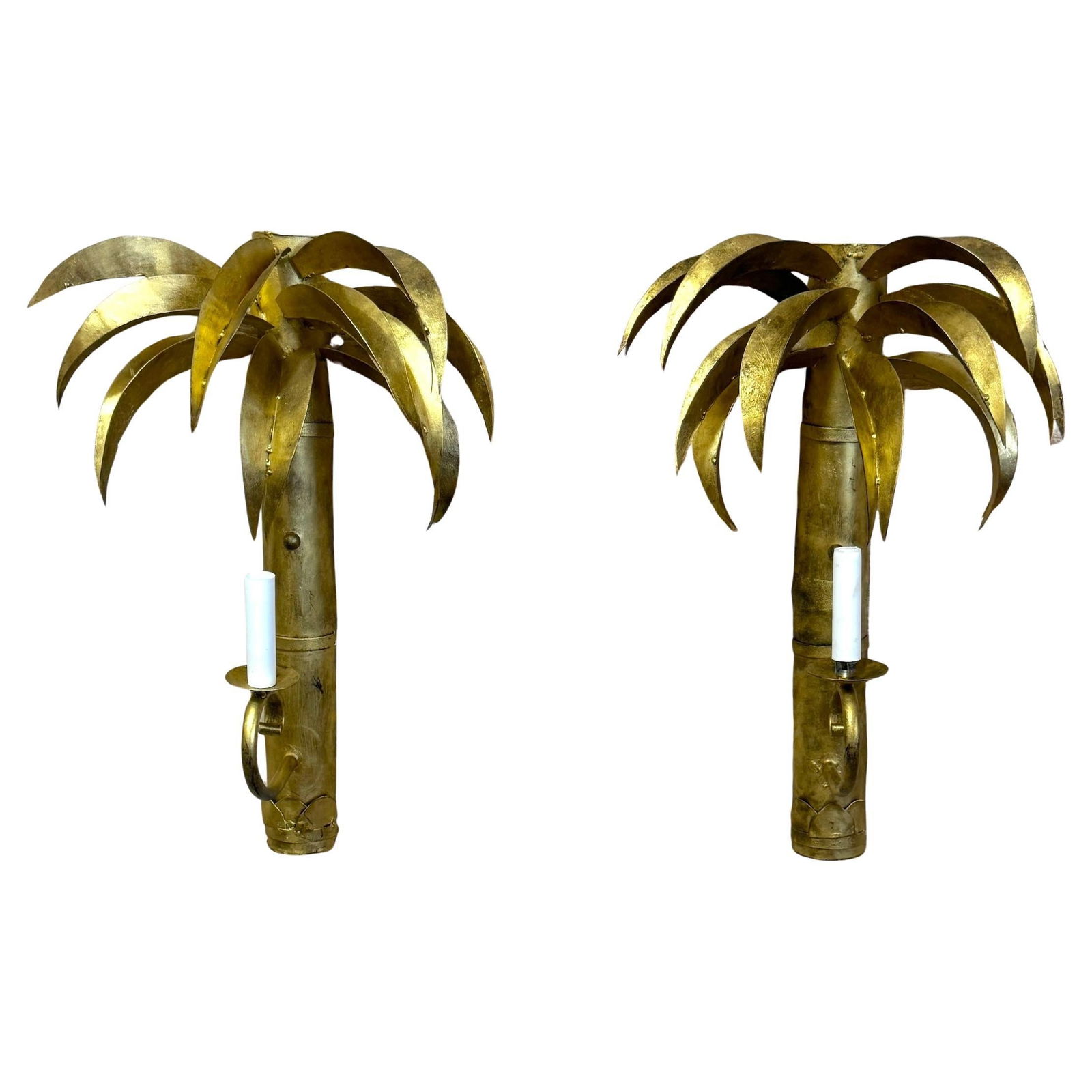 Set of 2 French Gilt Tole Palm Tree Wall Sconces in Jansen Style 1960s (1 of 11)