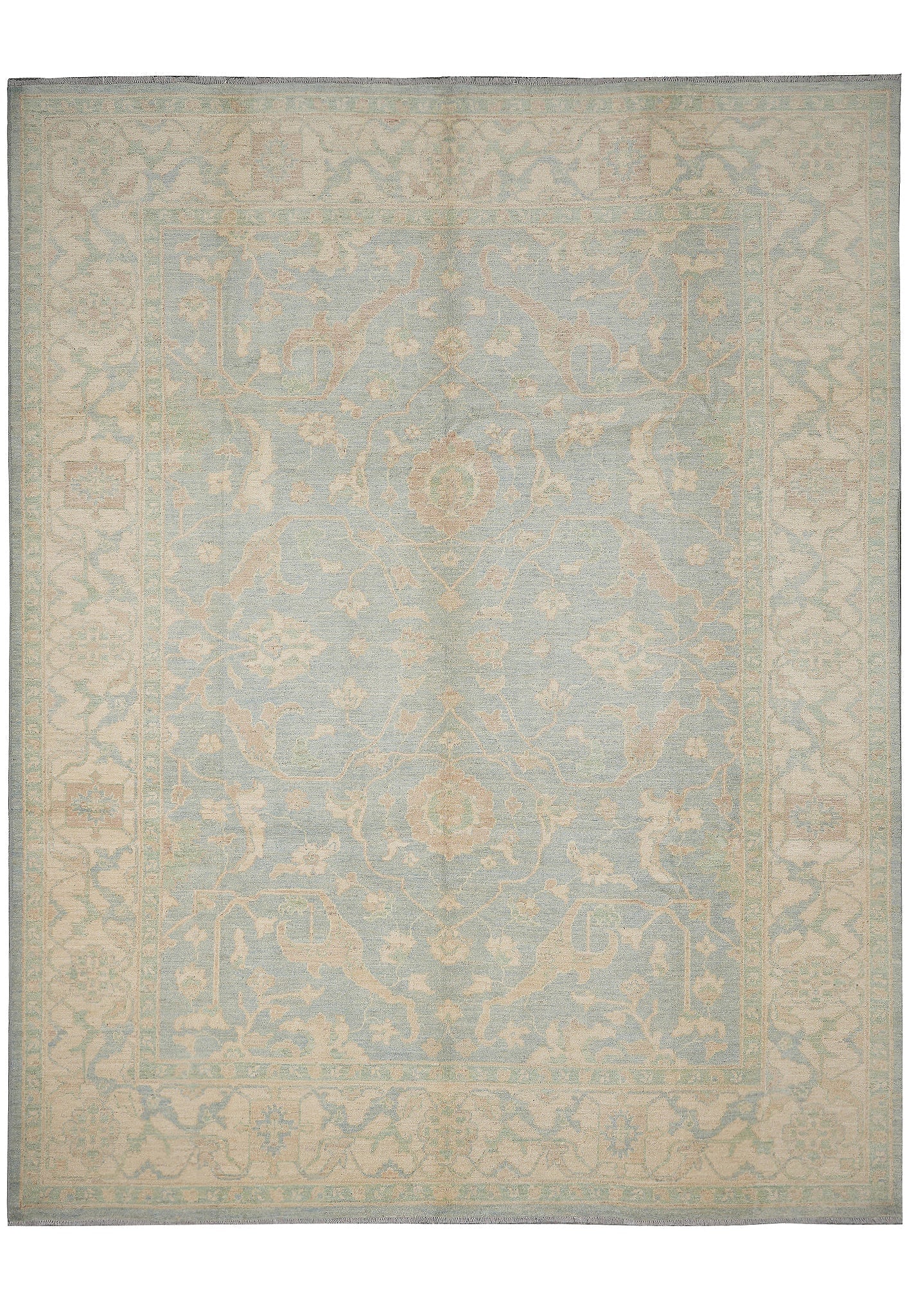 Handmade Chobi Peshawar Area Rug 9 x 11 Aqua Blue Green Wool Zigler Pattern: Handmade Chobi Peshawar Area Rug 9 x 11 Aqua Blue Green Wool Zigler Pattern Free continental US Shipping This handmade Chobi Peshawar area rug features a classic design in aqua, beige, brown, and sage