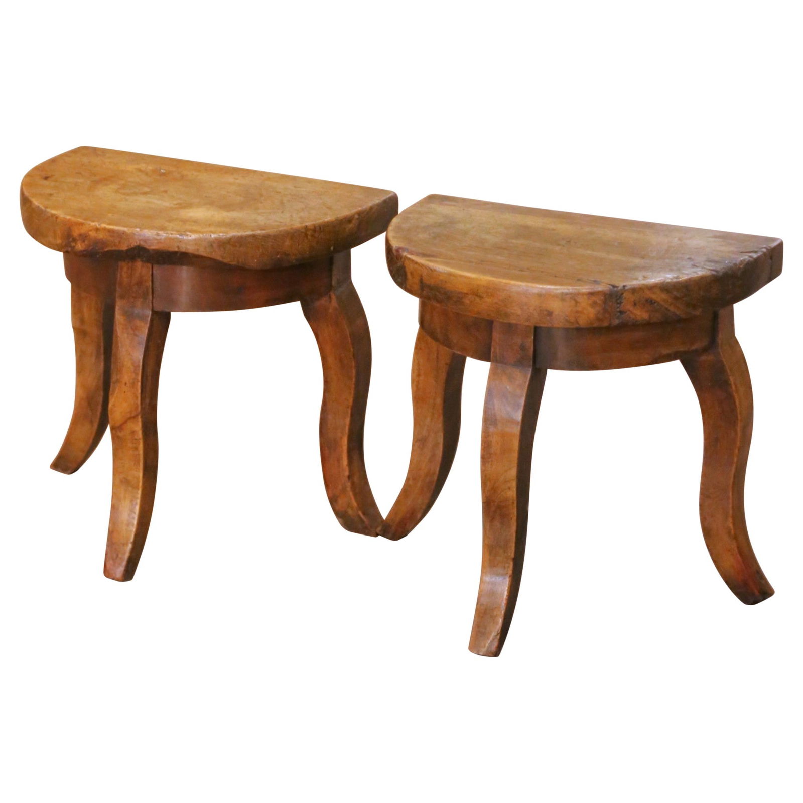 Set of 2 Antique Normandy Walnut Country Milking Stools France Late 1700s (1 of 10)