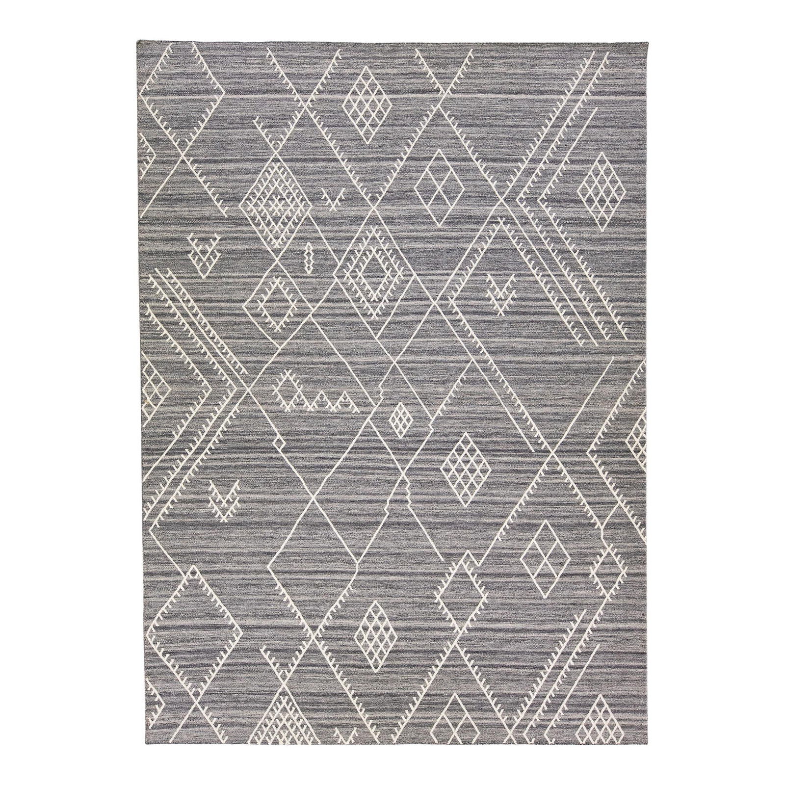 Nantucket Gray Geometric Wool Kilim Rug 10'2 x 14: Nantucket Gray Geometric Wool Kilim Rug 10'2 x 14 Enhance your space with this exquisite handmade kilim rug from the Nantucket collection. Featuring a soft gray field, this modern flatweave rug showca
