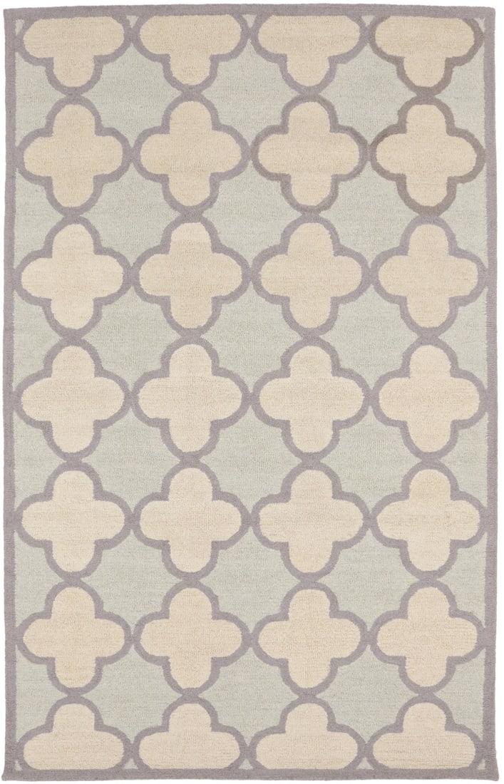 Hand-Tufted Wool Modern Area Rug in Cream Mauve Trellis Pattern 5x8: Hand-Tufted Wool Modern Area Rug in Cream Mauve Trellis Pattern 5x8 This hand-tufted modern area rug features a contemporary trellis pattern in cream, light gray, and mauve colors. Crafted from wool,