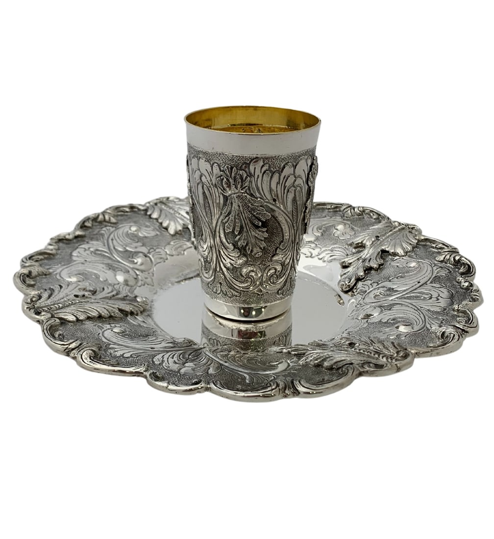 Italian 925 Sterling Silver Handmade Floral Cup and Tray Set (1 of 5)