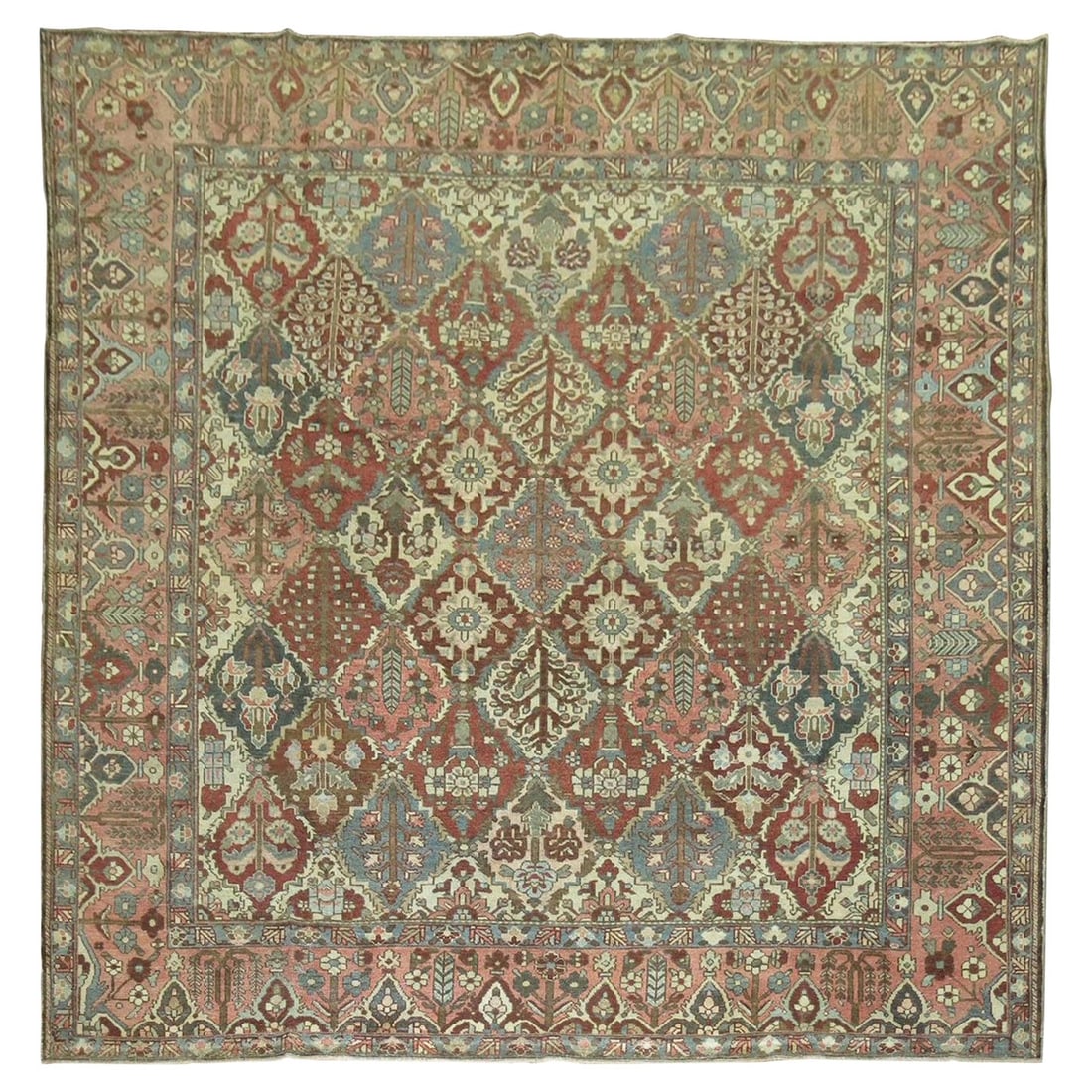Antique Square Persian Bakhtiari Rug 10'3" x 10'4" Hand-Knotted Wool (1 of 9)