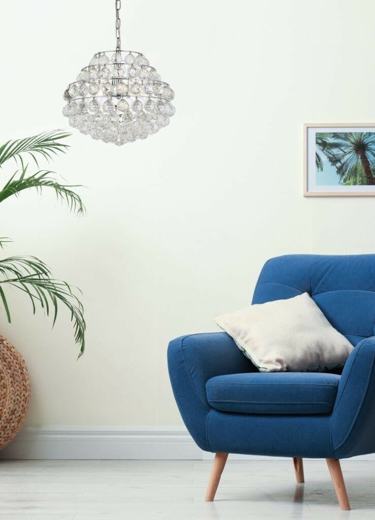 Savannah 16 Inch Chrome Pendant Chandelier with Clear Royal Cut Crystals: Savannah 16 Inch Chrome Pendant Chandelier with Clear Royal Cut Crystals Illuminate your space with this stunning 16-inch Chrome Pendant Chandelier featuring exquisite royal cut clear crystal accents.