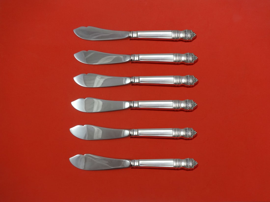 Towle Danish Baroque Sterling Silver 6pc Trout Knife Set Custom Made: Towle Danish Baroque Sterling Silver 6pc Trout Knife Set Custom Made This exquisite 6-piece trout knife set showcases the elegance of the Danish Baroque pattern by Towle. Crafted from sterling silver,
