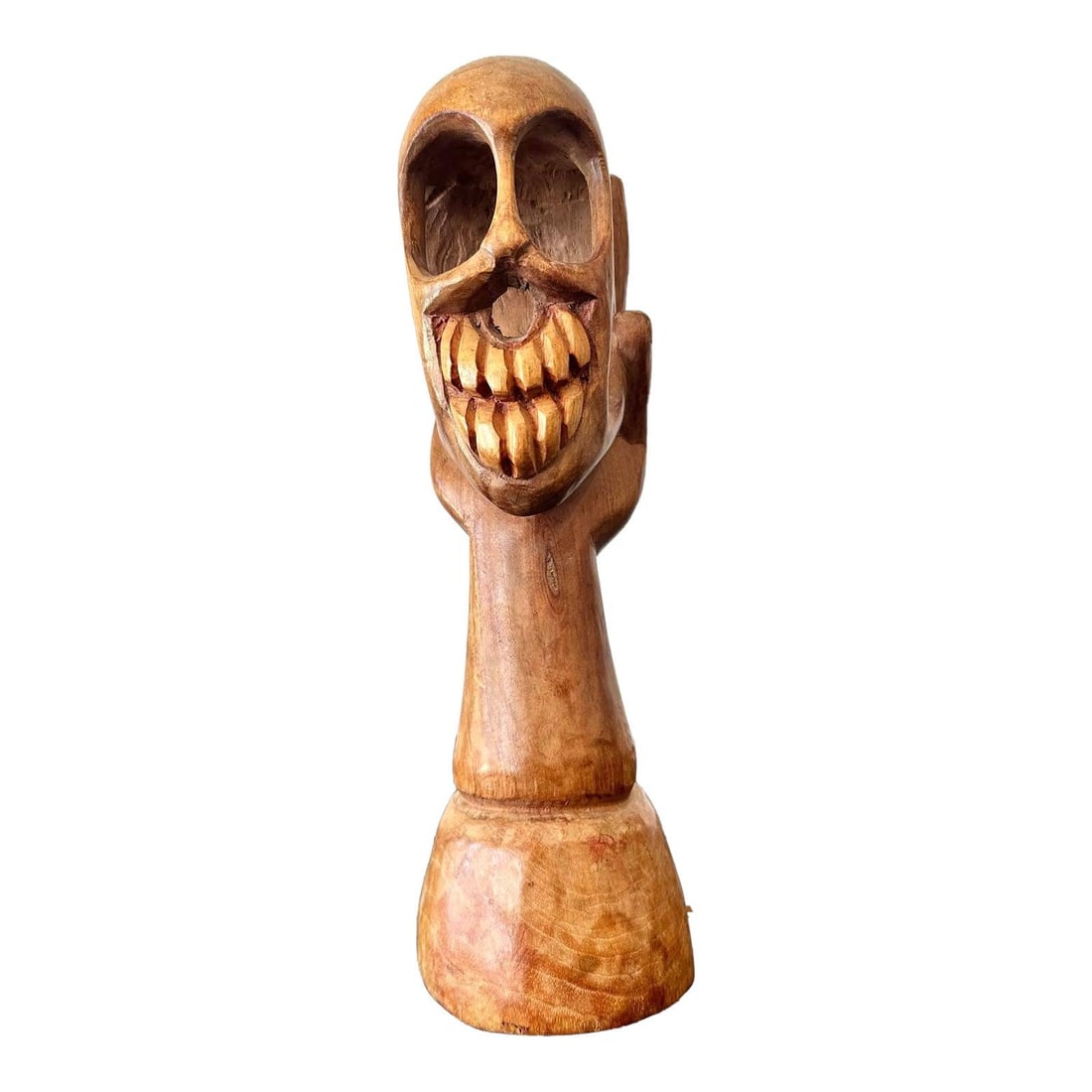 Hand Carved Wooden Skull Held by Hand Boho Style Sculpture (1 of 7)