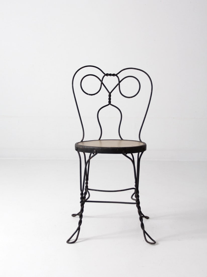 Vintage 1930s Ice Cream Parlor Chair Black Metal Spectacle Back (1 of 6)