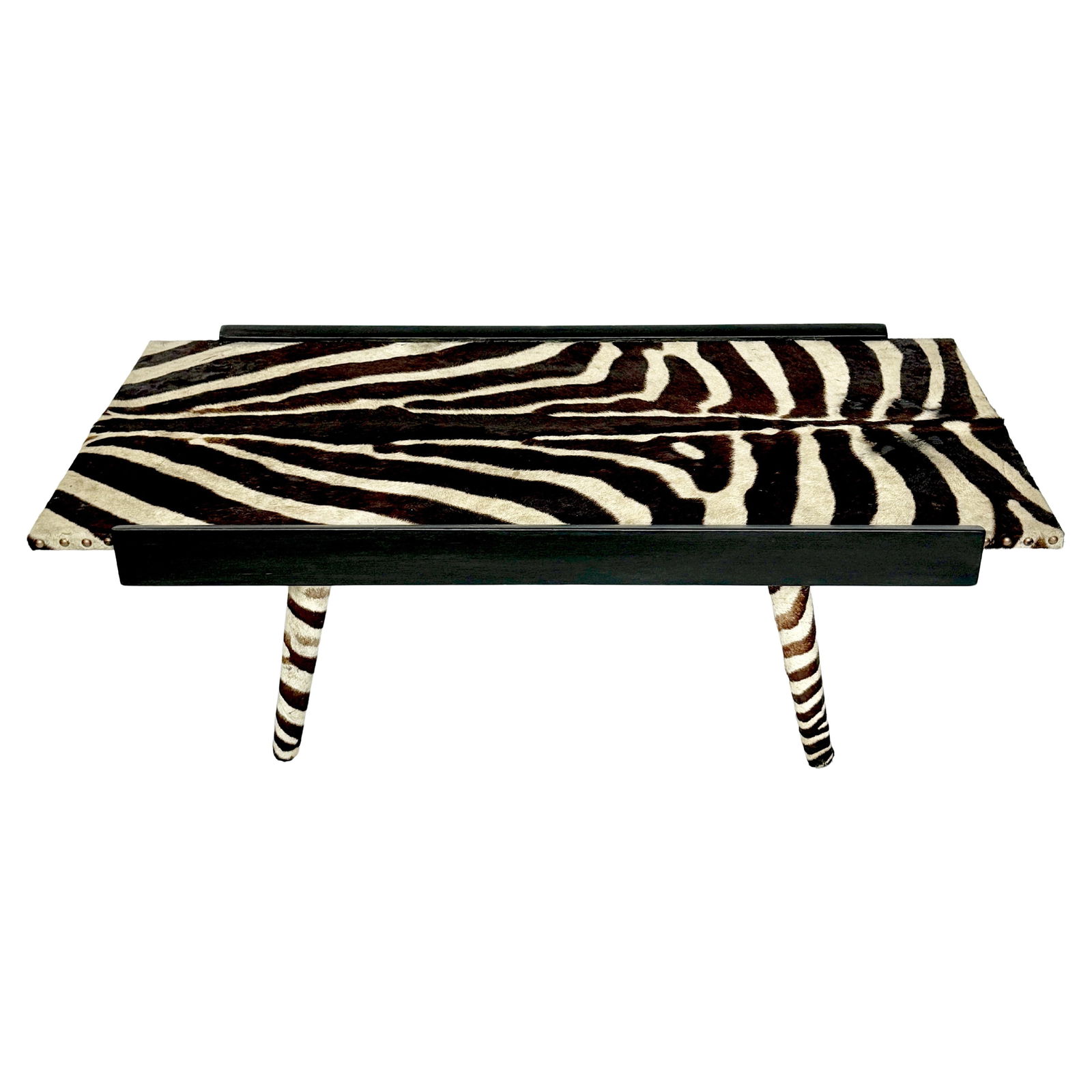 1960s French Modern Zebra Hide Brass Ebonized Wood Coffee Table (1 of 9)
