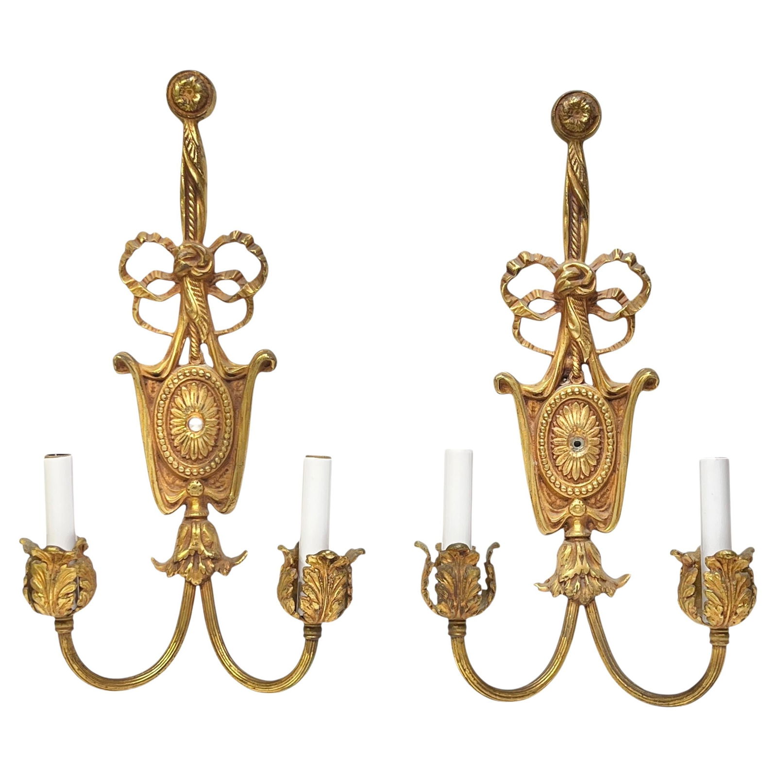 Set of Two French Neoclassical Gilt Bronze Wall Sconces c1900 (1 of 9)
