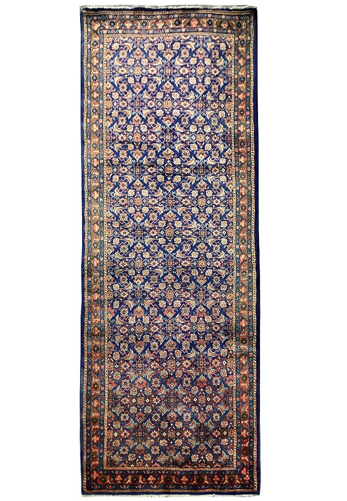Royal Blue Persian Herati Hand-Knotted Runner Rug 3.7 x 10.8: Royal Blue Persian Herati Hand-Knotted Runner Rug 3.7 x 10.8 Free continental US Shipping Elevate your home decor with this exquisite Royal Blue Persian Hand-Knotted Construction Herati Runner Rug. Ha