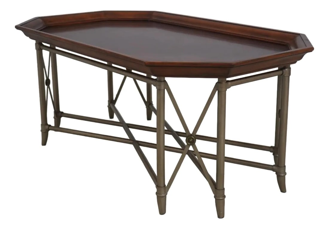Tray Top Coffee Table With Metal Base And Cherry Wood French Design (1 of 10)