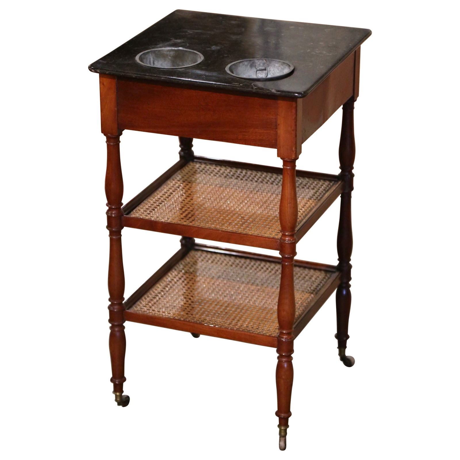 19th Century French Louis Philippe Walnut Marble Top Dry Bar: 19th Century French Louis Philippe Walnut Marble Top Dry Bar Enhance your living space with this exquisite 19th Century French Louis Philippe Rafraichissoir dry bar, a perfect blend of elegance and fu