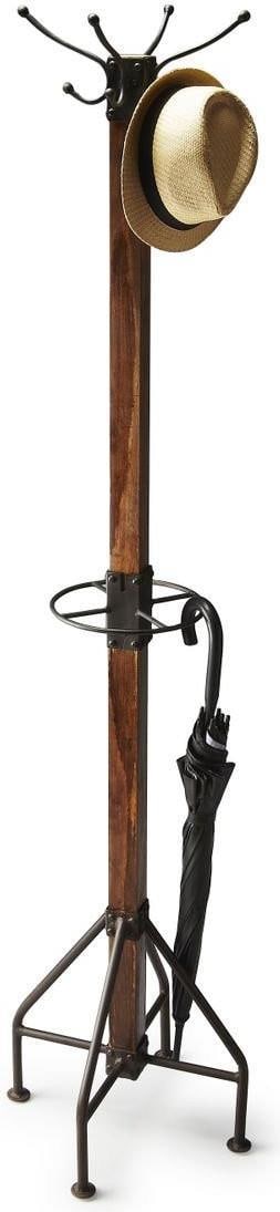 Butler Rustic Mountain Lodge Coat Rack in Multi-Color: Butler Rustic Mountain Lodge Coat Rack in Multi-Color Introducing the Industrial Mountain Lodge Coat Rack, a striking addition to any rustic-themed space. Crafted with a blend of brass, iron, and recy