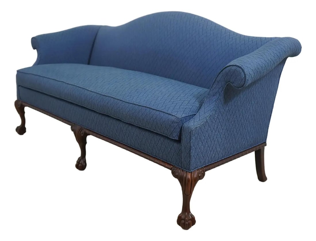 Hickory Chair Co. Mahogany Chippendale Sofa Blue Upholstery (1 of 10)