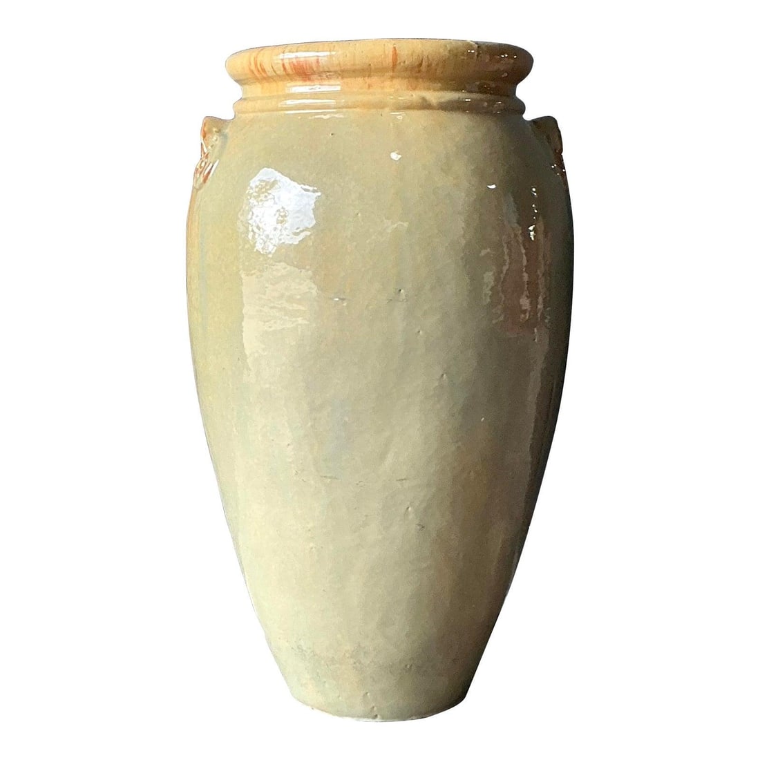 Large Glazed Ceramic Amphora Floor Vase with Olive Green and Celadon Tones (1 of 9)