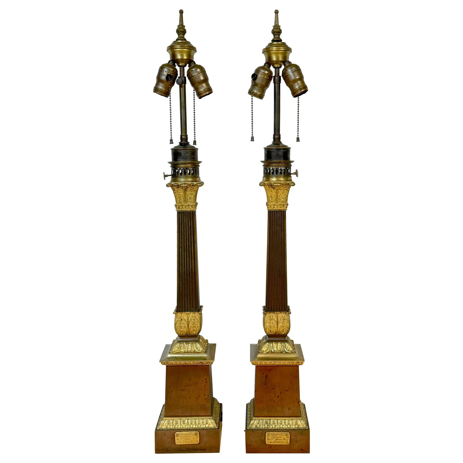 Pair of 1830s French Empire Ormolu Patinated Bronze Column Lamps Signed Dombrowski (1 of 18)