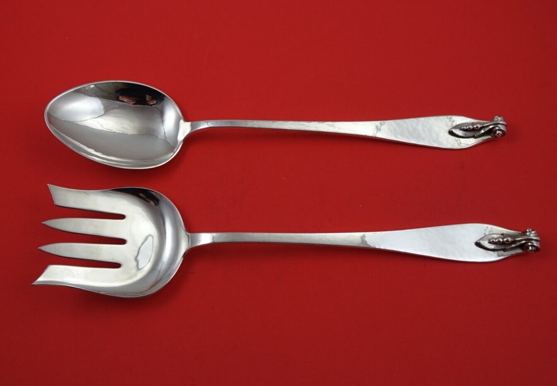 Cellini Craft Sterling Silver Handwrought Salad Serving Set 2pc 10 3/4" (1 of 3)