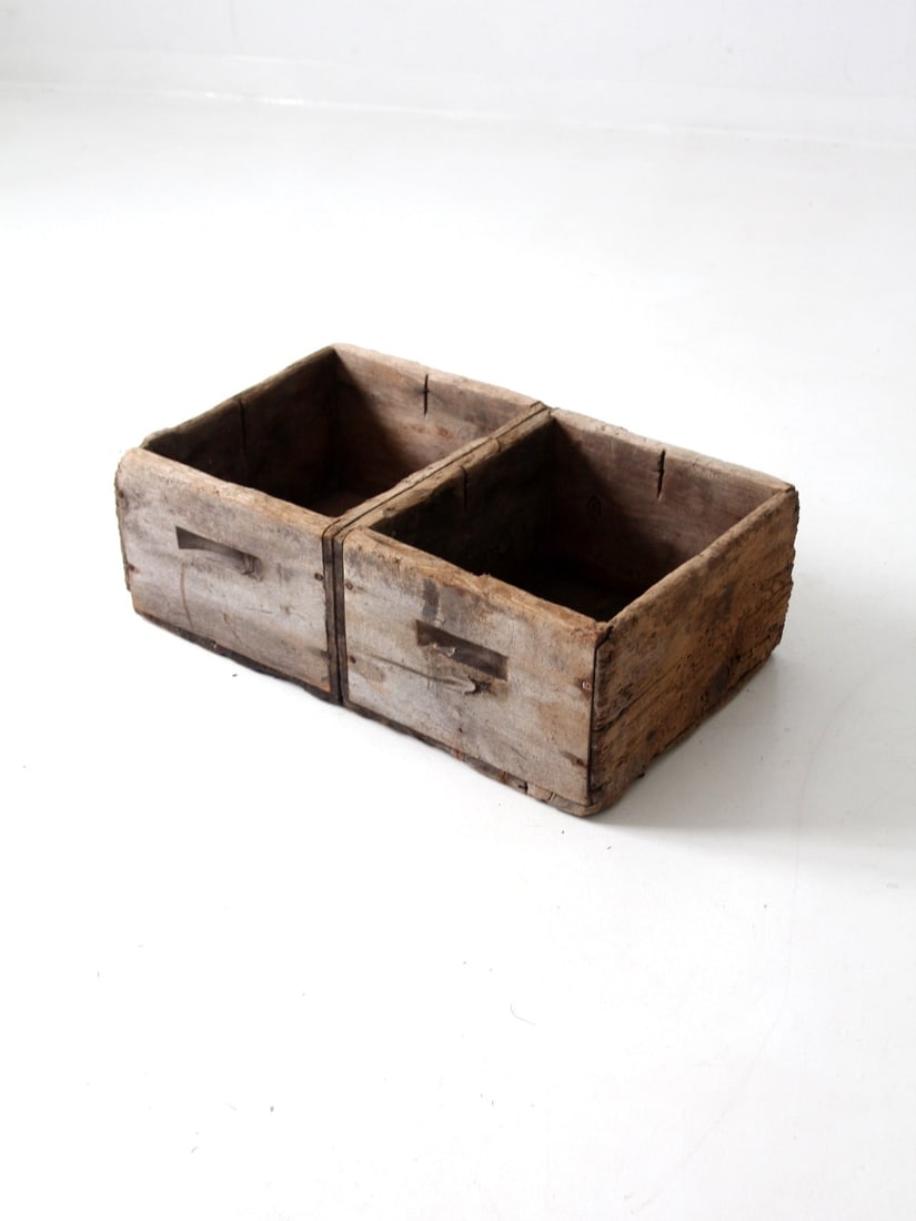 Rustic Antique Wooden Crate with Double Bins for Home Organization (1 of 15)