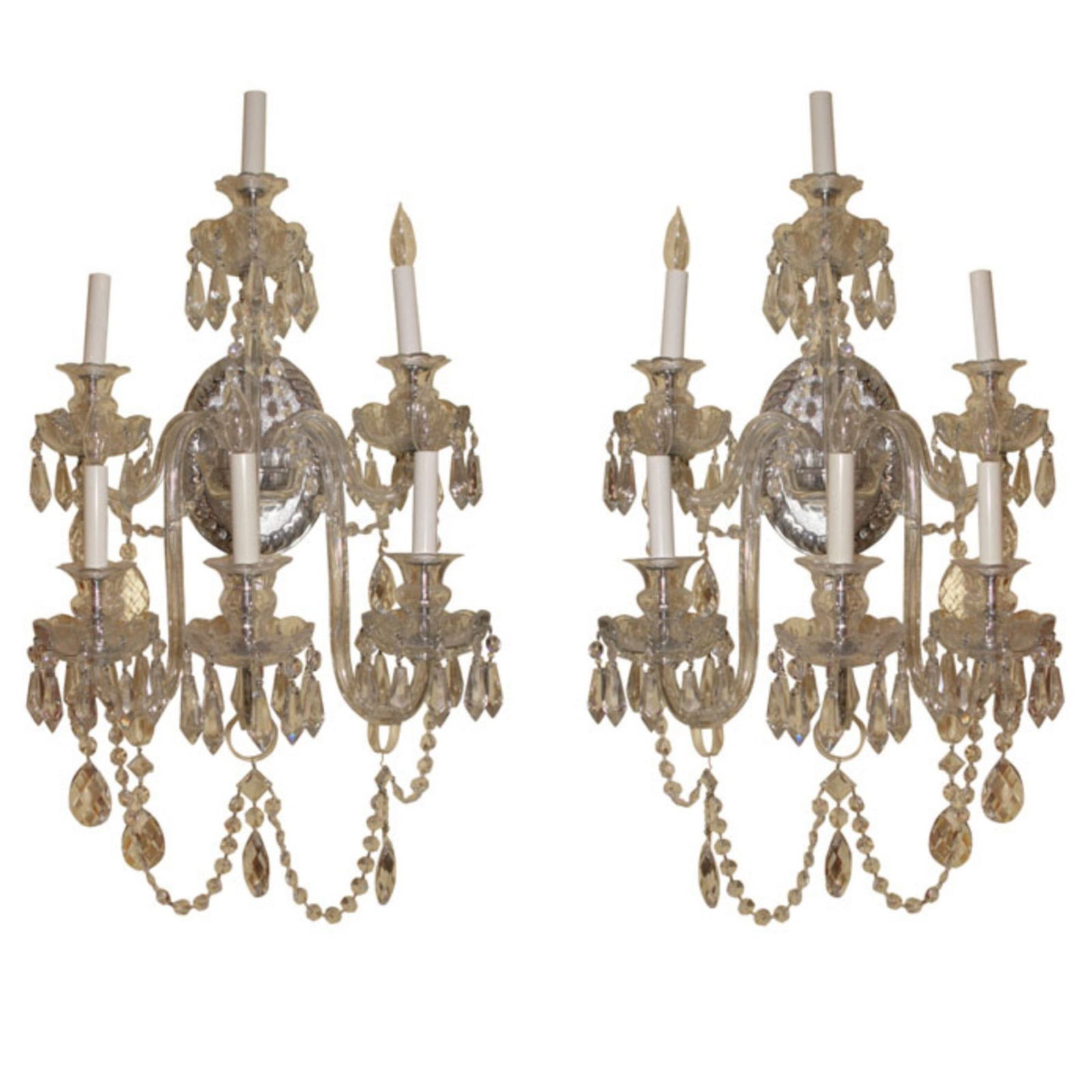 Set of 5 Victorian Style Crystal and Silvered Six-Light Wall Sconces (1 of 8)