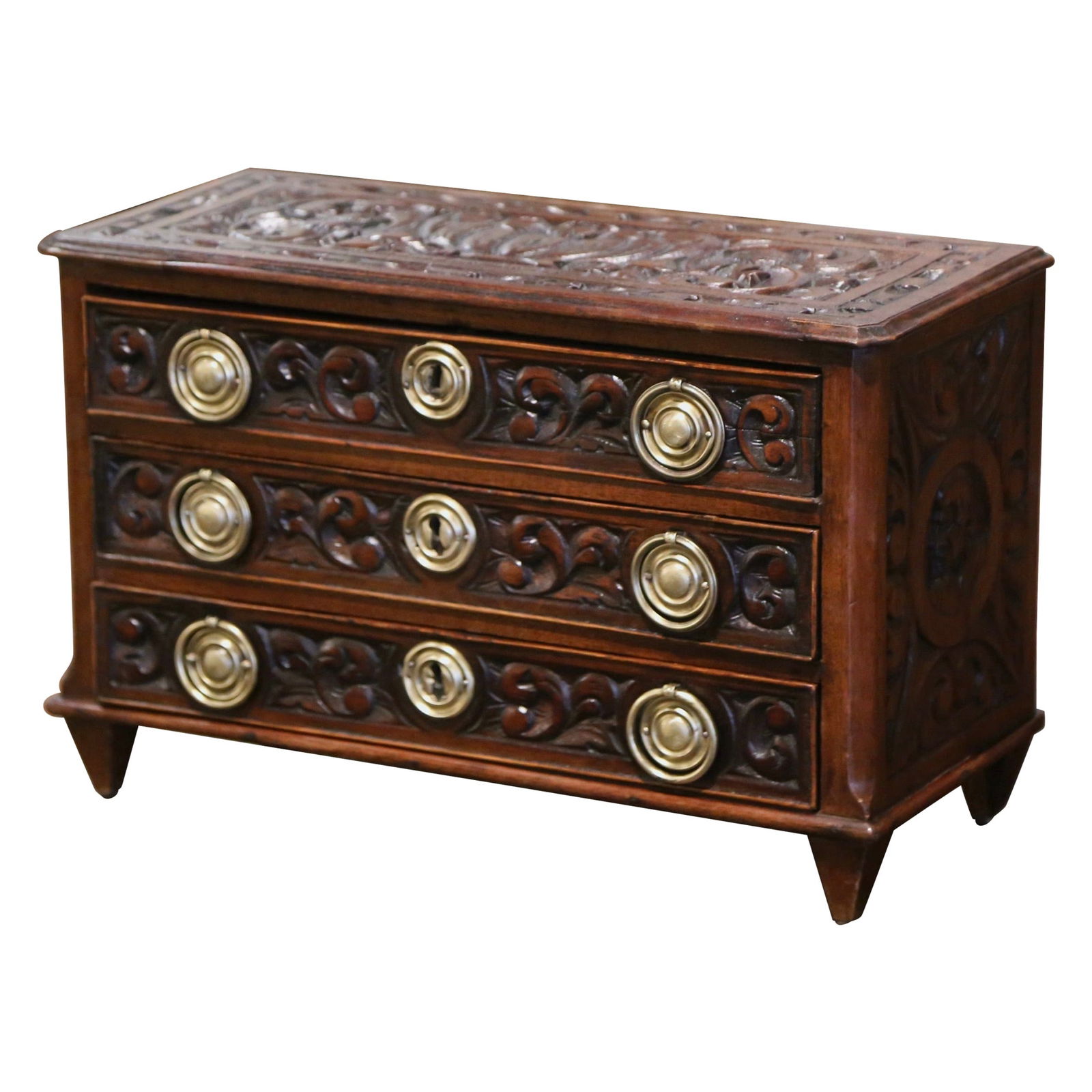 French Oak Louis XVI Style Miniature Jewelry Chest Circa 1850 (1 of 8)