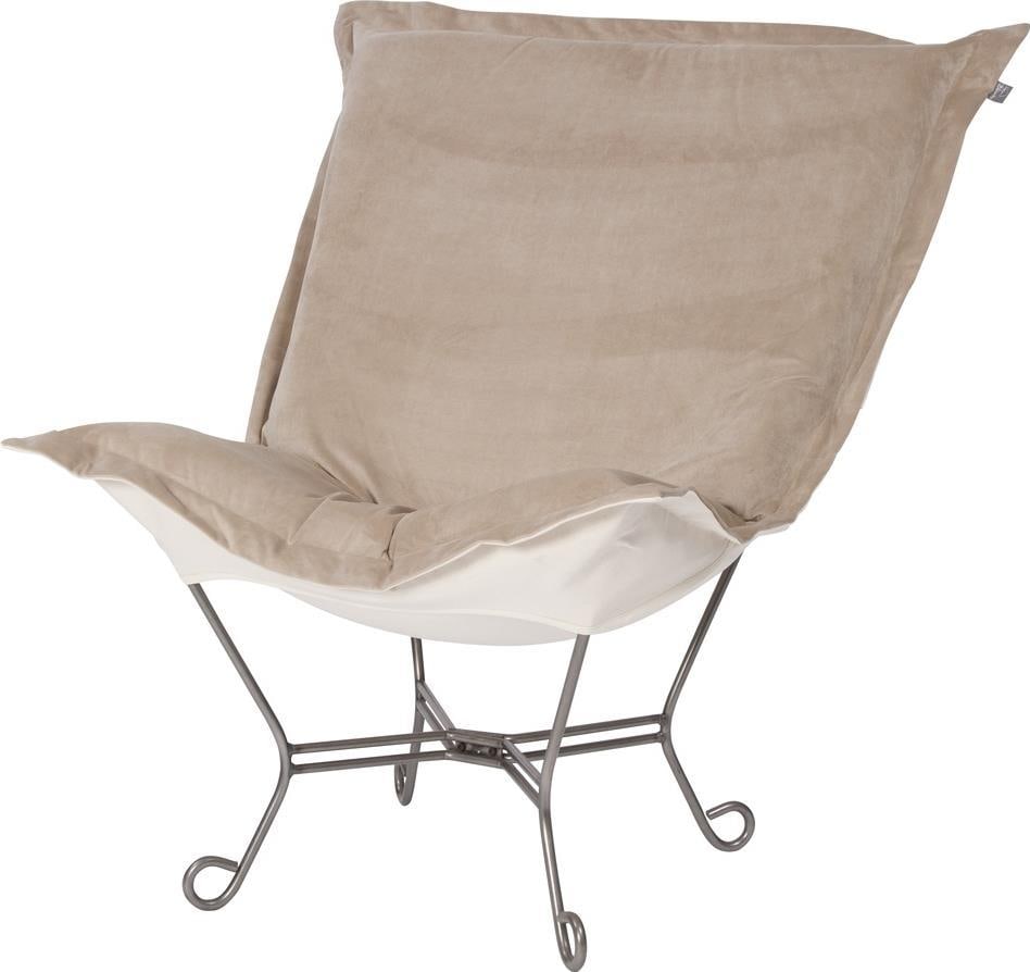 Howard Elliott Bella Plush Comfort Scroll Chair Brown Titanium Frame: Howard Elliott Bella Plush Comfort Scroll Chair Brown Titanium Frame Introducing the Plush Comfort Scroll Chair, a perfect blend of style and comfort. This chair features a hand-finished brown exterio