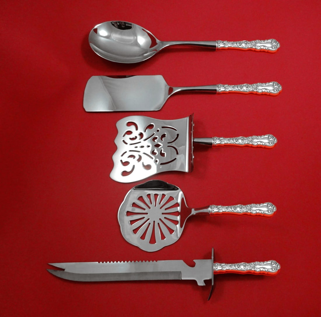 Gorham Imperial Chrysanthemum Sterling Silver 5pc Brunch Serving Set: Gorham Imperial Chrysanthemum Sterling Silver 5pc Brunch Serving Set Elevate your brunch gatherings with this exquisite 5-piece serving set from Gorham's Imperial Chrysanthemum pattern. Crafted from h