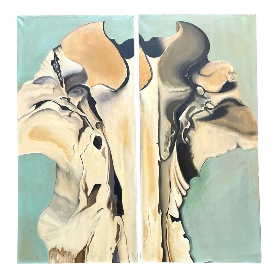 Pair of Bohemian Abstract Canvas Paintings Vintage Diptych Art (1 of 6)