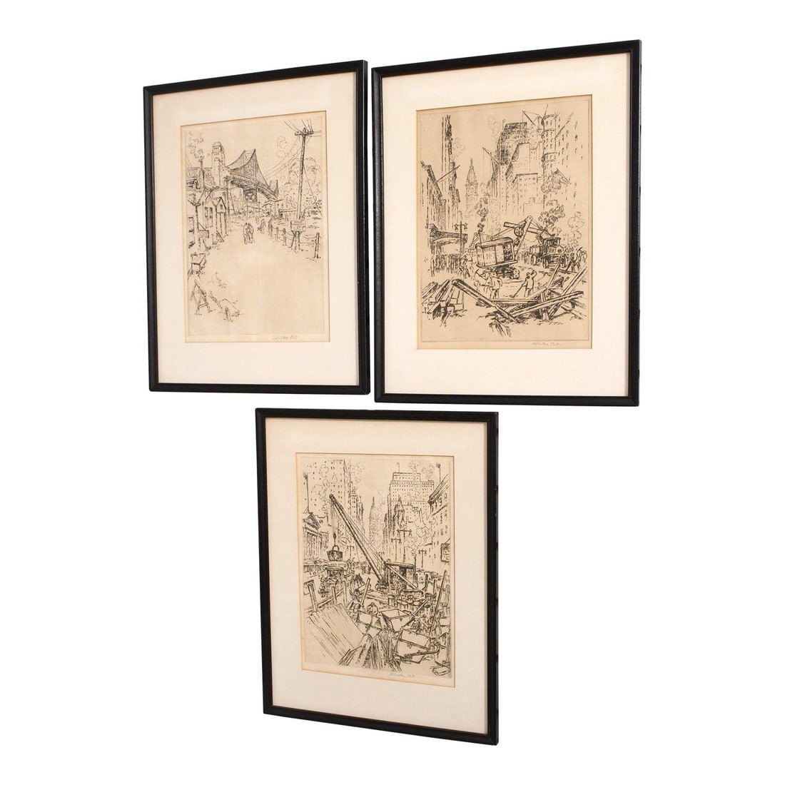 Set of 3 Signed Salvatore Pinto Framed City Scene Etchings (1 of 10)