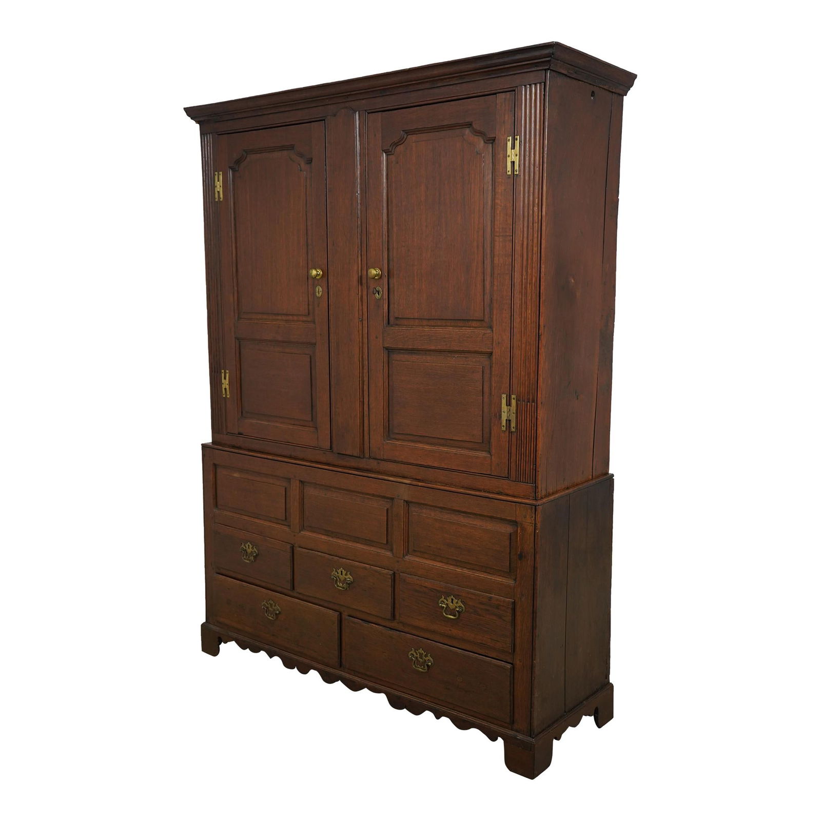 18th Century English Oak Linen Cabinet with Brass Hardware (1 of 10)