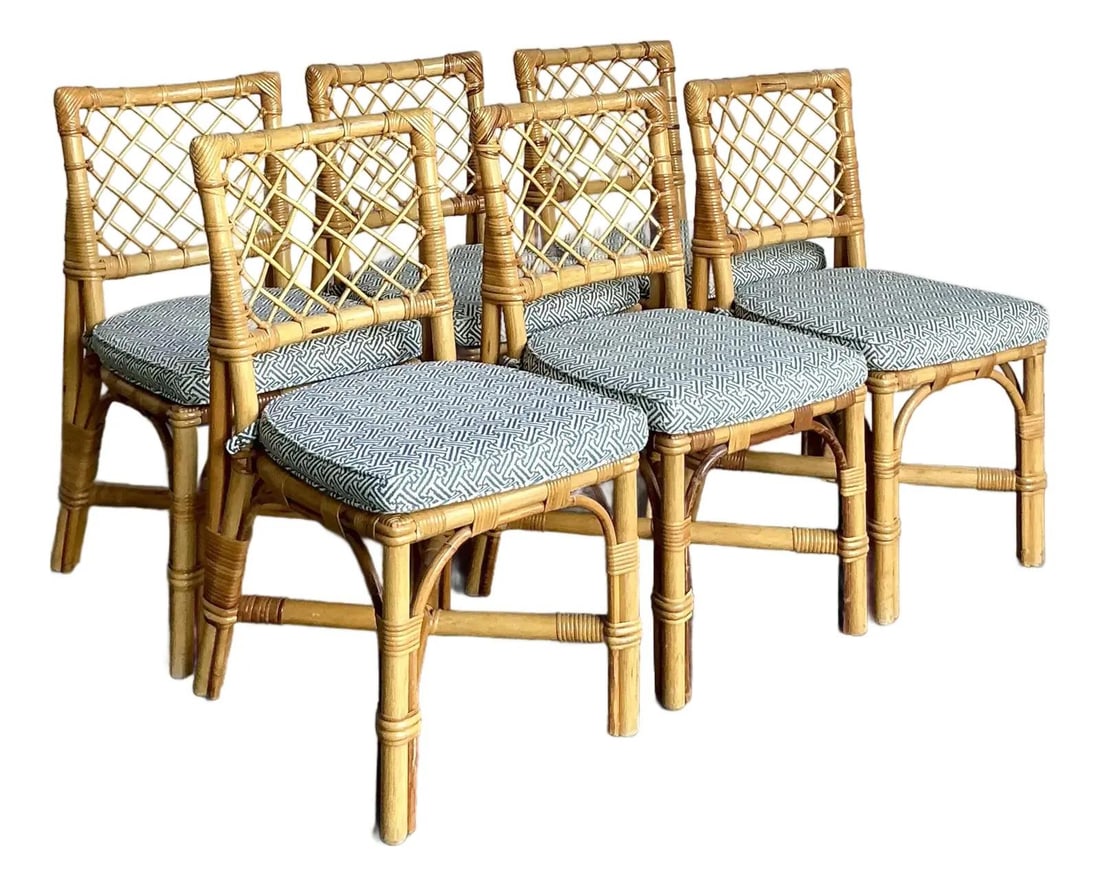 Set of 6 Trellis Back Rattan Dining Chairs by Bielecky Brothers (1 of 9)