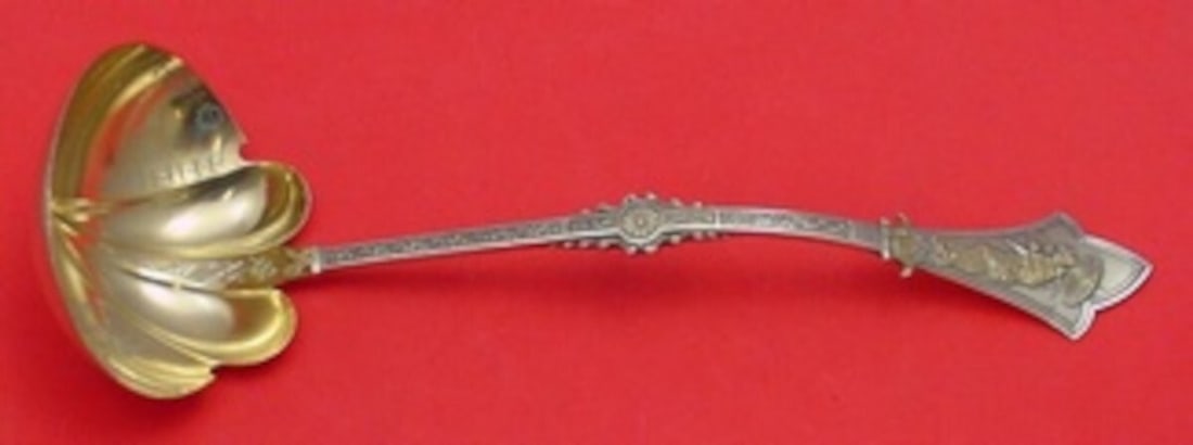 Gorham Japanese Sterling Silver Oyster Ladle 11 Inch Geisha Motif: Gorham Japanese Sterling Silver Oyster Ladle 11 Inch Geisha Motif This exquisite Japanese by Gorham Sterling Silver Oyster Ladle features a stunning geisha motif with intricate bright-cut designs and