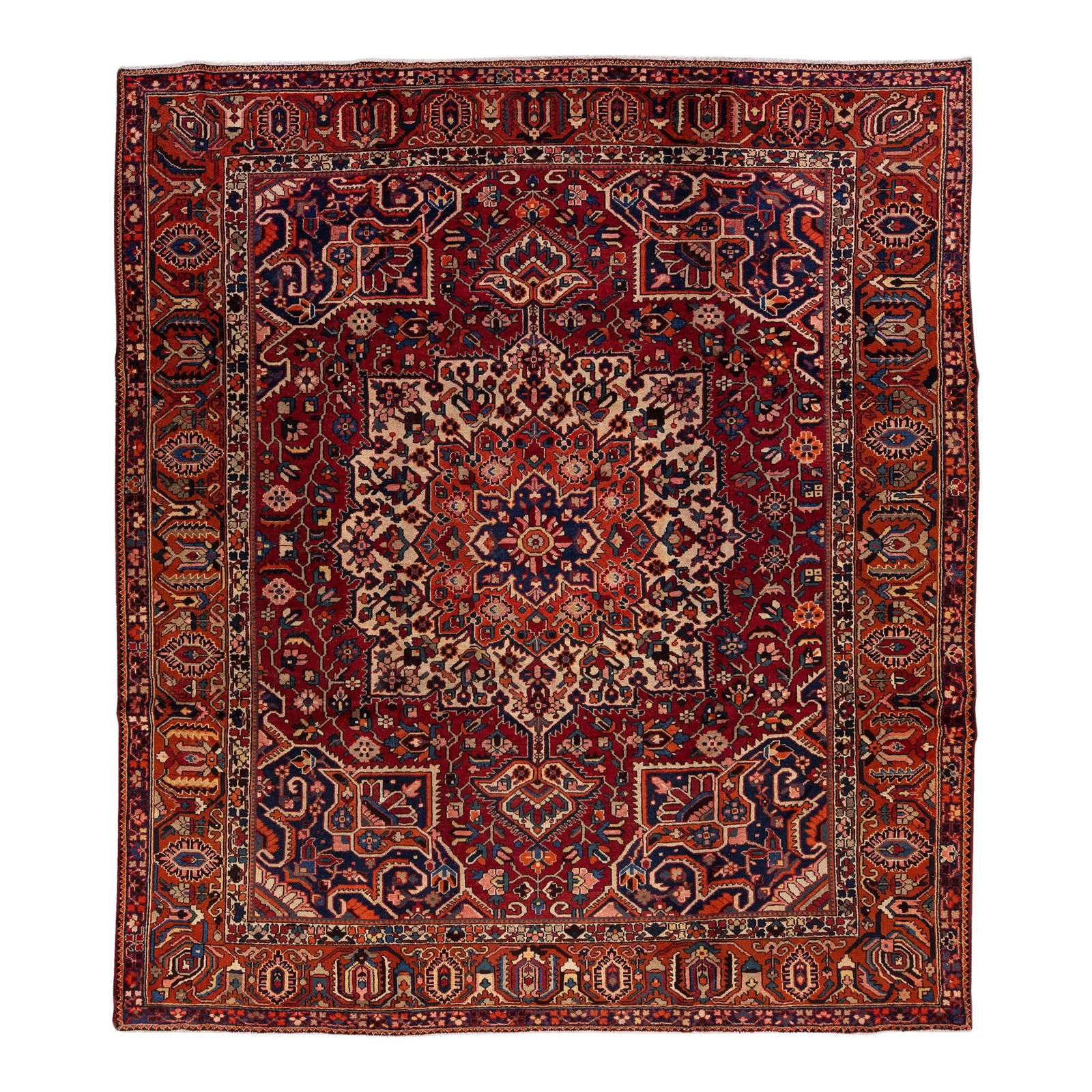 Antique Bakhtiari Persian Wool Rug 11'2 x 12'7 Red Medallion (1 of 7)