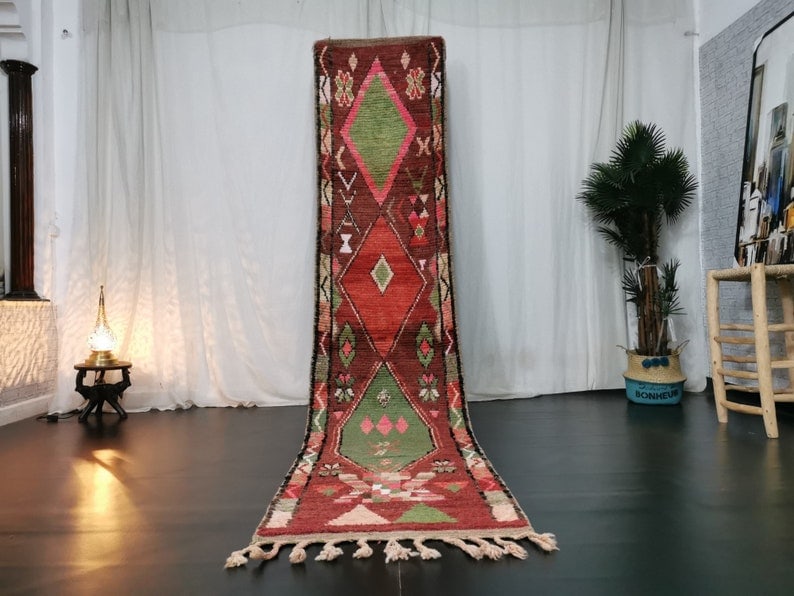 Handmade Moroccan Berber Red Runner Rug 2 x 10 Feet: Handmade Moroccan Berber Red Runner Rug 2 x 10 Feet Enhance your space with this Stunning Handmade Moroccan Berber Runner Rug, meticulously handwoven in the Middle Atlas Mountains by skilled local Ber