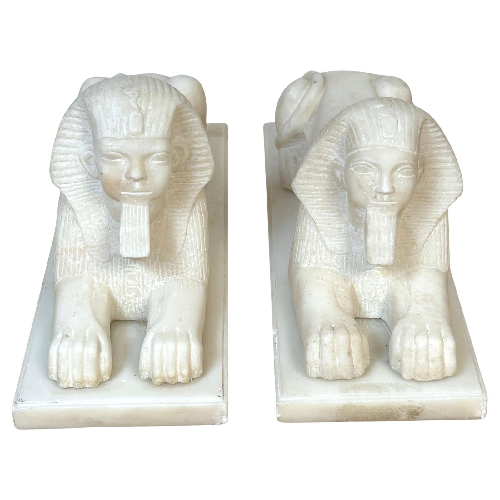 19th Century Grand Tour Hand-Carved Marble Sphinx Sculptures Set of 2: 19th Century Grand Tour Hand-Carved Marble Sphinx Sculptures Set of 2 This exquisite pair of 19th-century Grand Tour hand-carved marble sphinx sculptures showcases the elegance and artistry of the neo