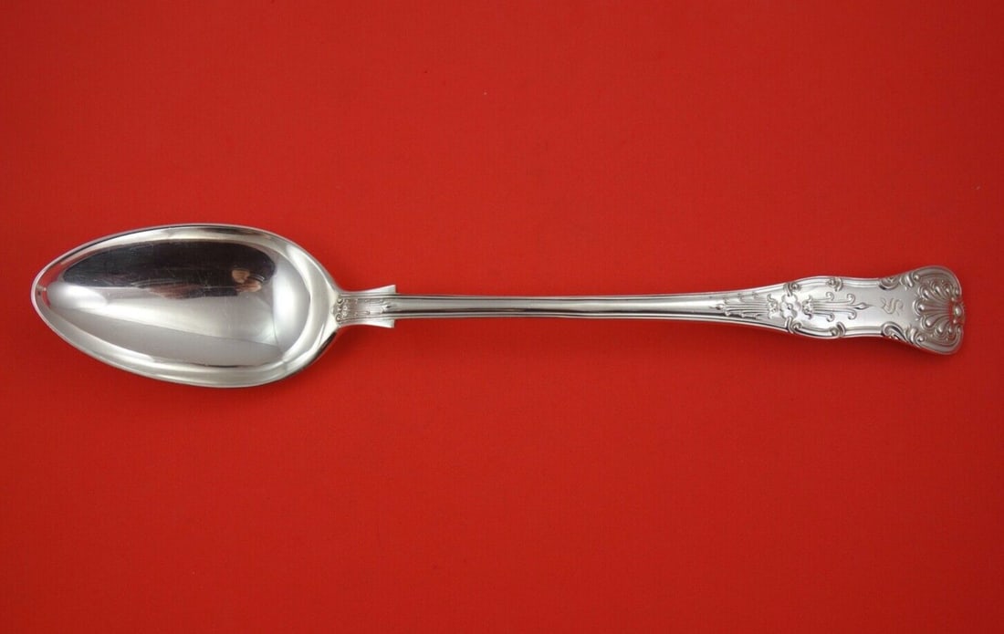 CJ Vander Queens Pattern Sterling Silver Stuffing Spoon 12.5": CJ Vander Queens Pattern Sterling Silver Stuffing Spoon 12.5" This exquisite stuffing spoon is part of the Queens pattern by CJ Vander, crafted from high-quality English Sterling silver. Measuring 12
