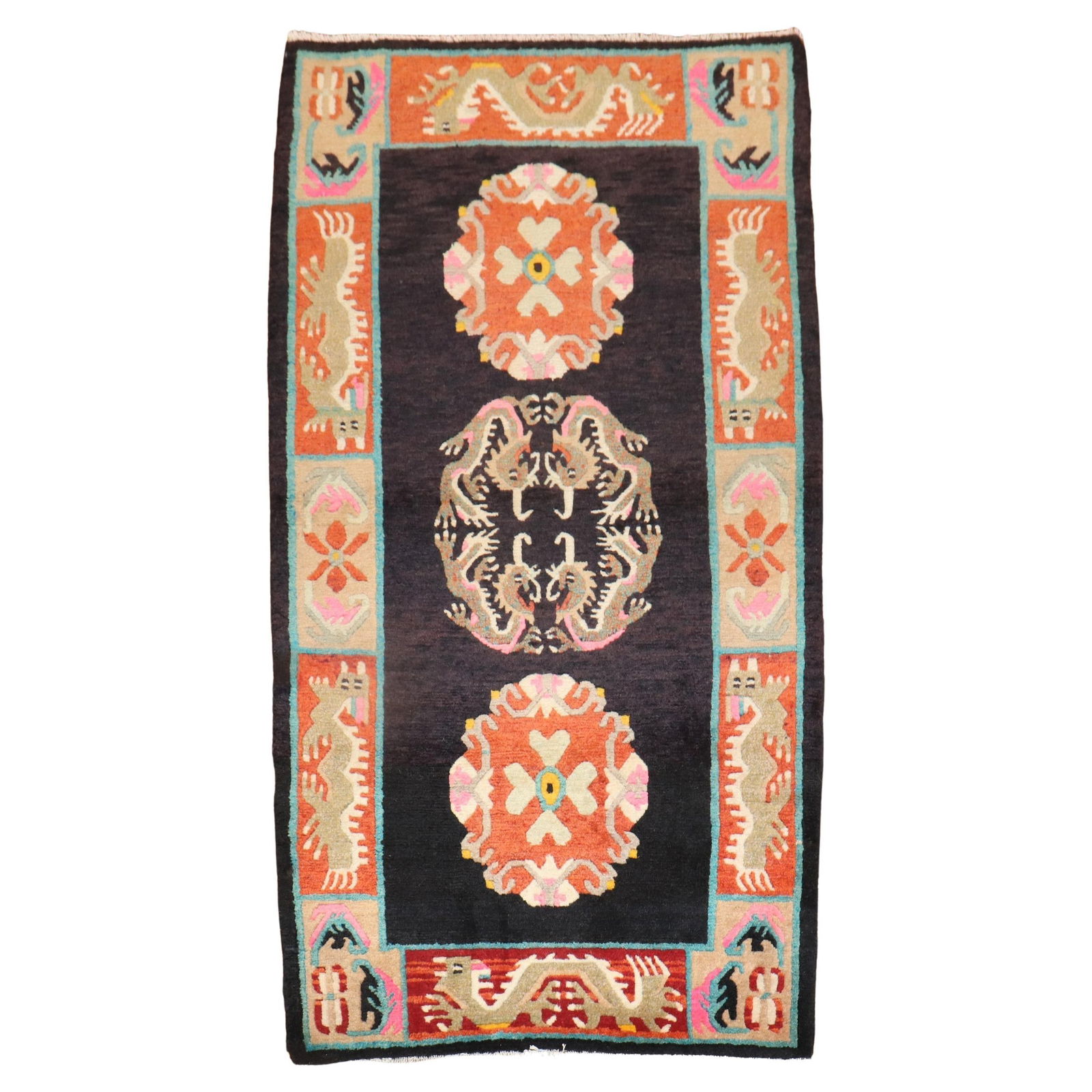 Vibrant Hand-Woven Tibetan Rug 37 x 67 in Late 20th Century (1 of 7)