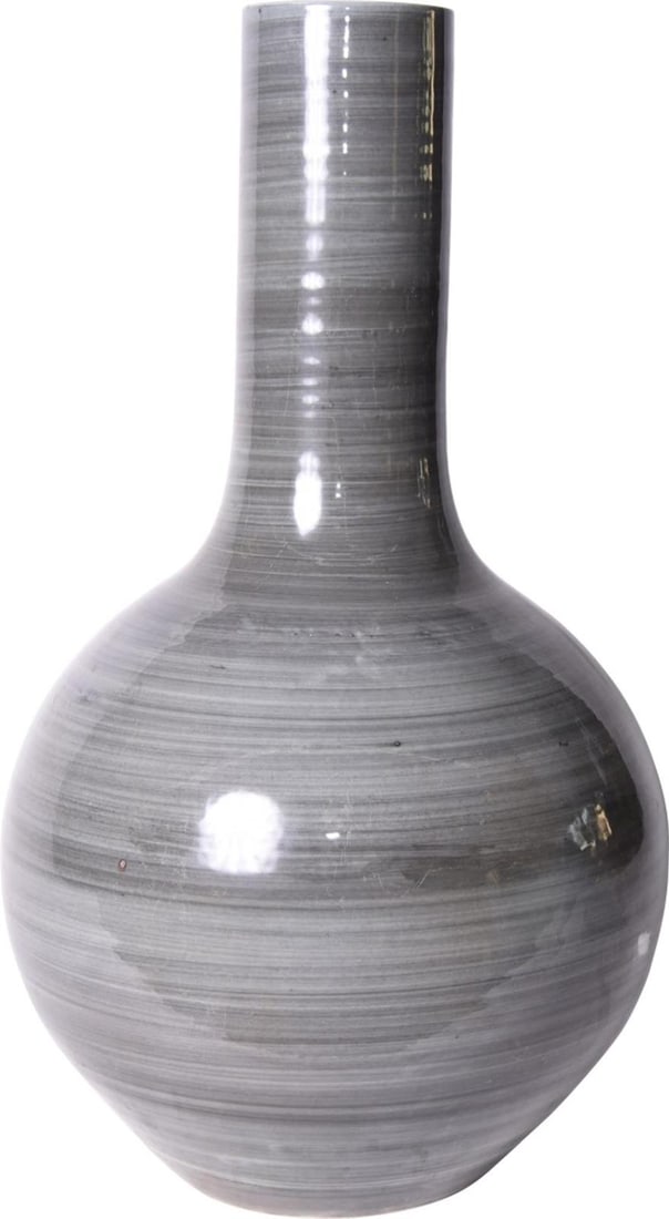 Handmade Iron Gray Ceramic Porcelain Globular Vase 18H 9W 9D (1 of 1)