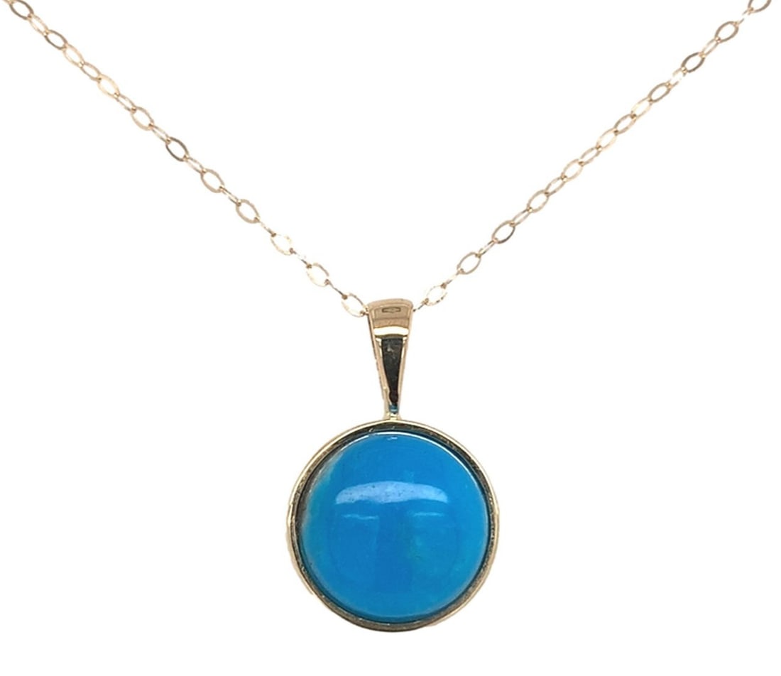 14k Yellow Gold Ithaca Peak Turquoise Pendant with Chain 3.50ct (1 of 7)